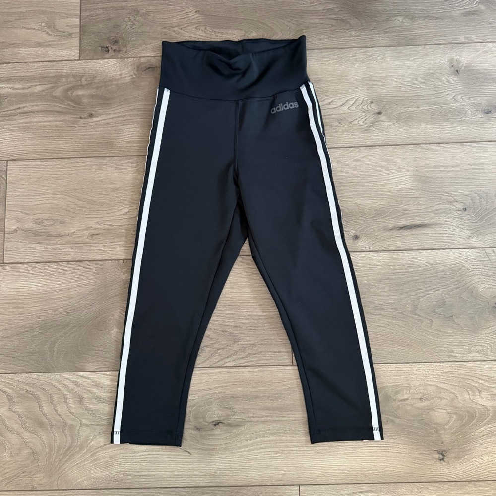 Adidas Women’s Black and White Stripe Cropped Leggings Size XS
